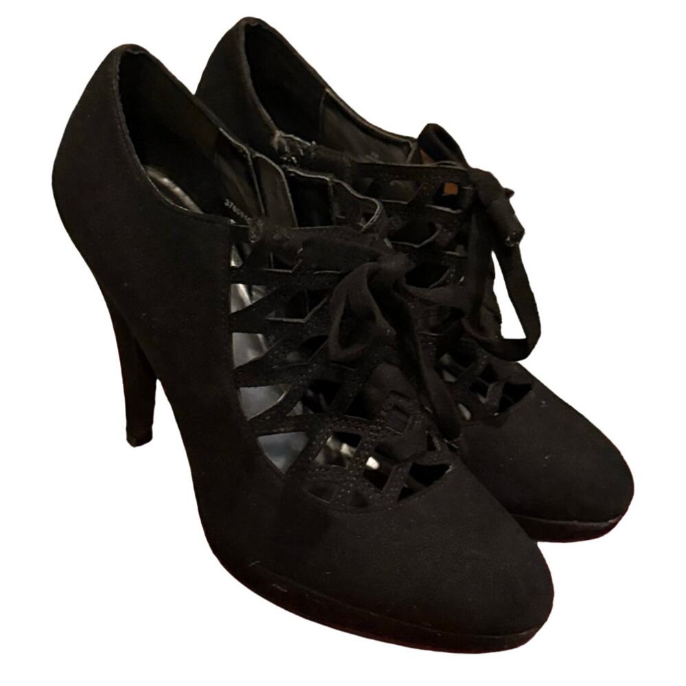 Impo Suede Heels Cut Out Pumps Womens Sz 7 Black